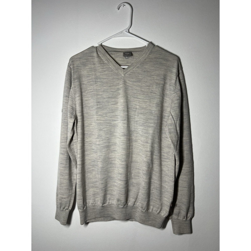 Men's PING Sensorwarm 100% Merino Wool Light Heather Grey V Neck Sweater Size L